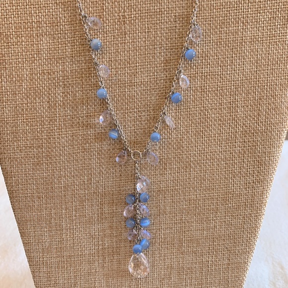 Cookie Lee Jewelry - Cookie Lee Silvertone Blue Bead Teardrop Necklace